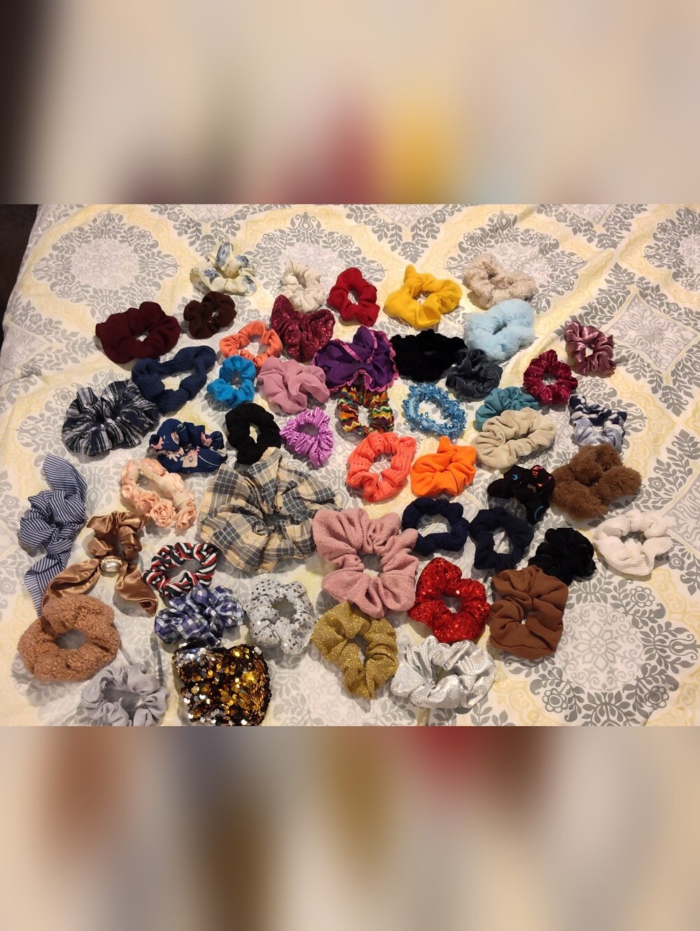 50 Assorted Colorful Scrunchie Bundle - Mixed Fabrics